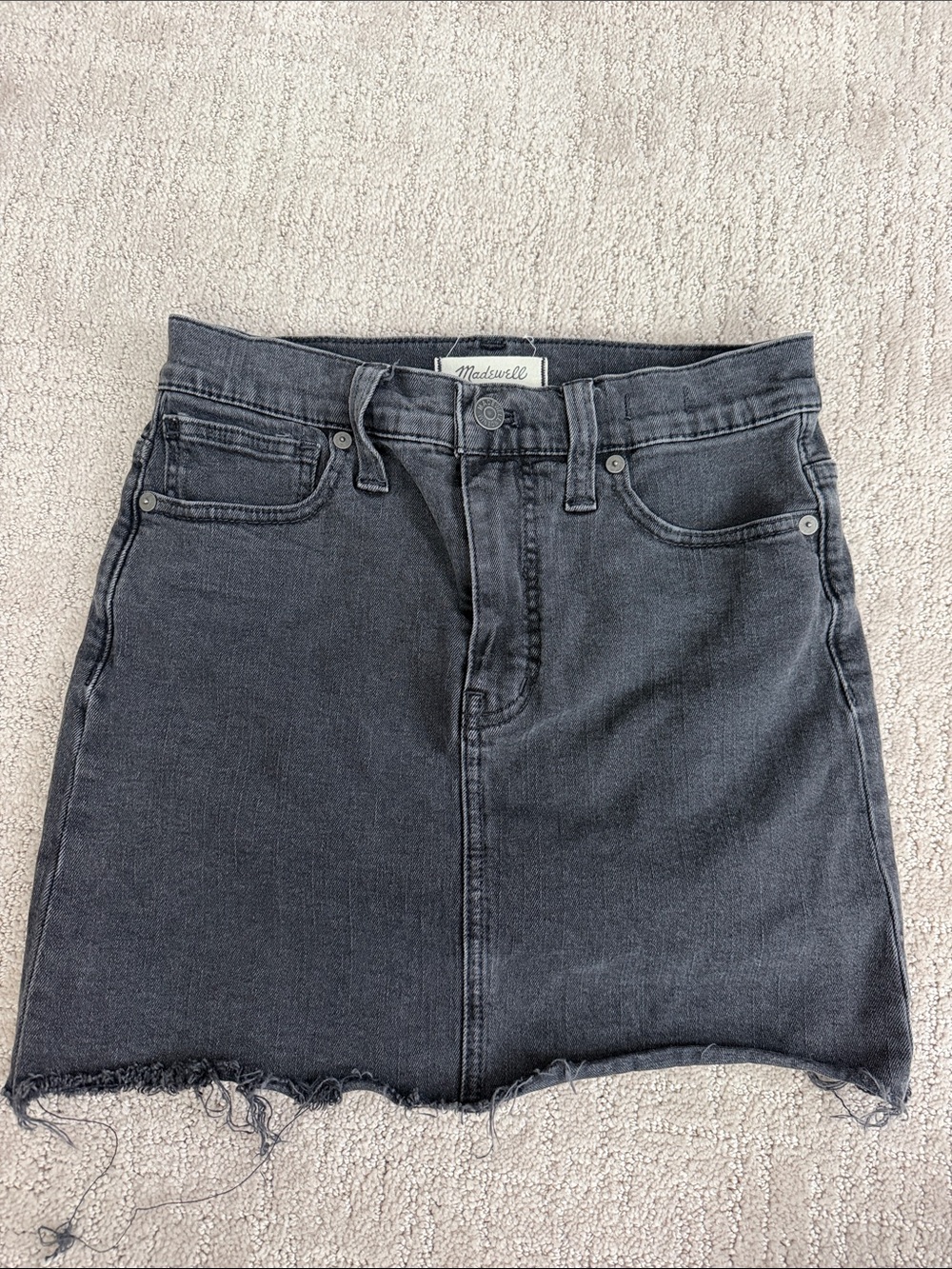 Madewell Charcoal Black Frayed Hem Denim Mini Skirt